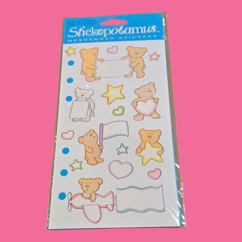 Rare Sealed Vintage Stickopotamus Messenger Stickers Teddy Bear Fills Valentine